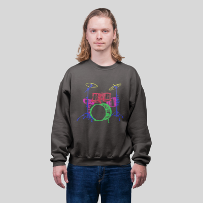 Neon Drum Set Sketch Graphic Sweatshirt